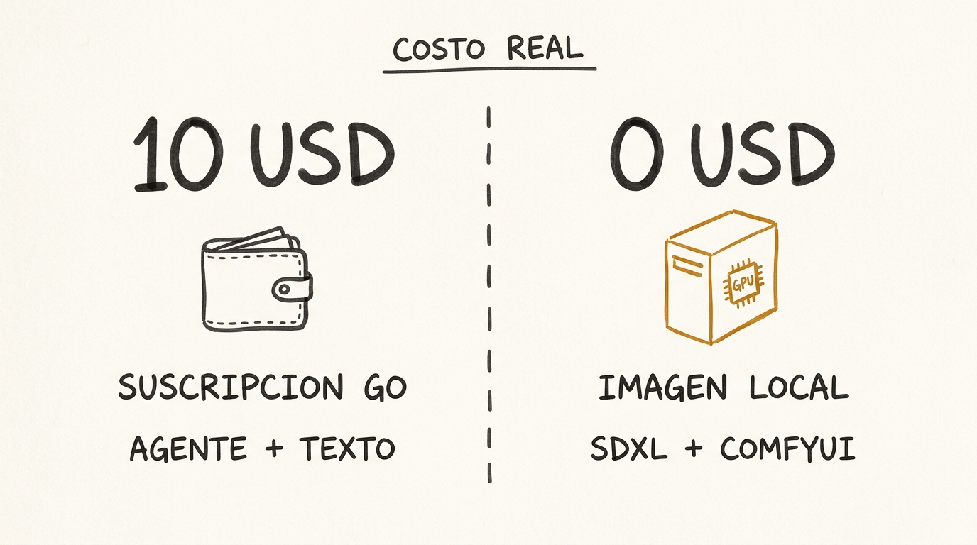 10 USD vs 0 USD: suscripción Go paga el agente, GPU local paga la imagen