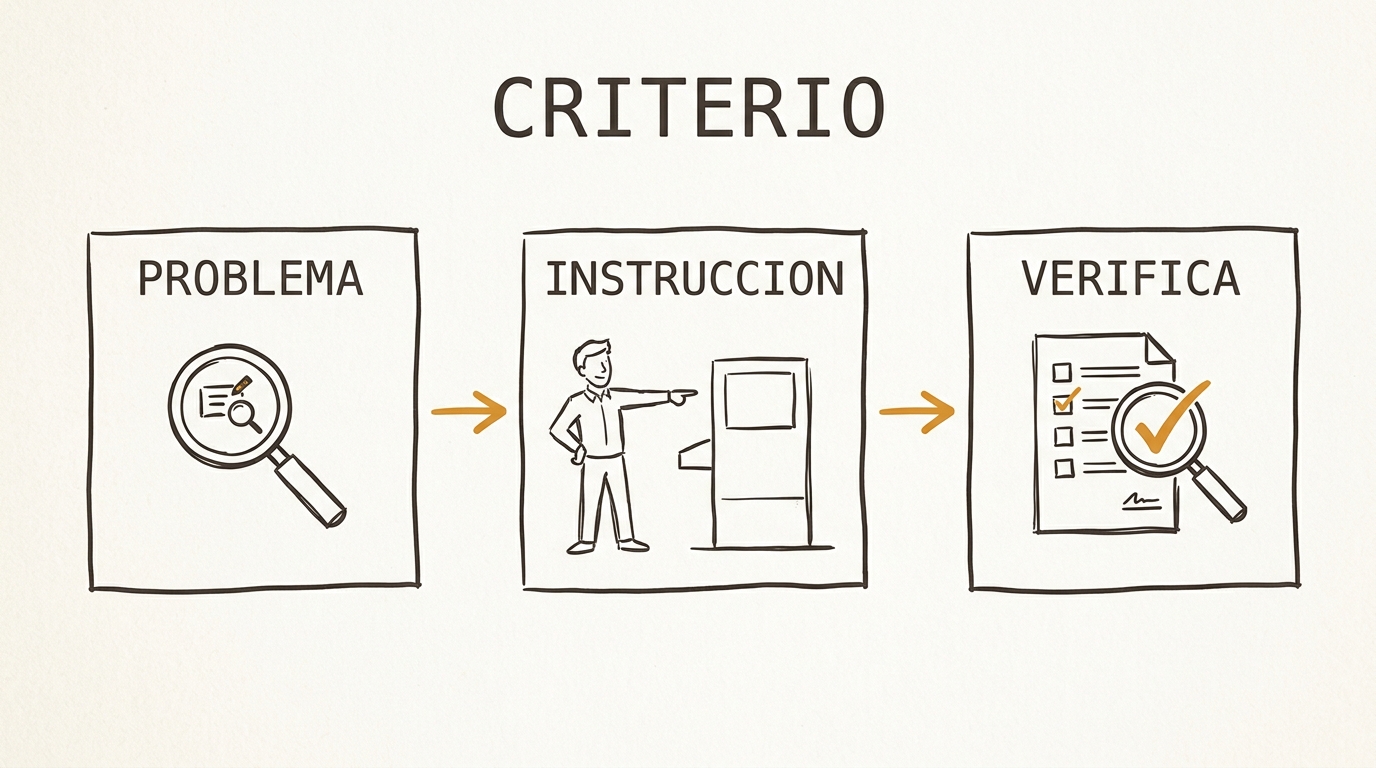 Criterio: problema, instrucción y verificación