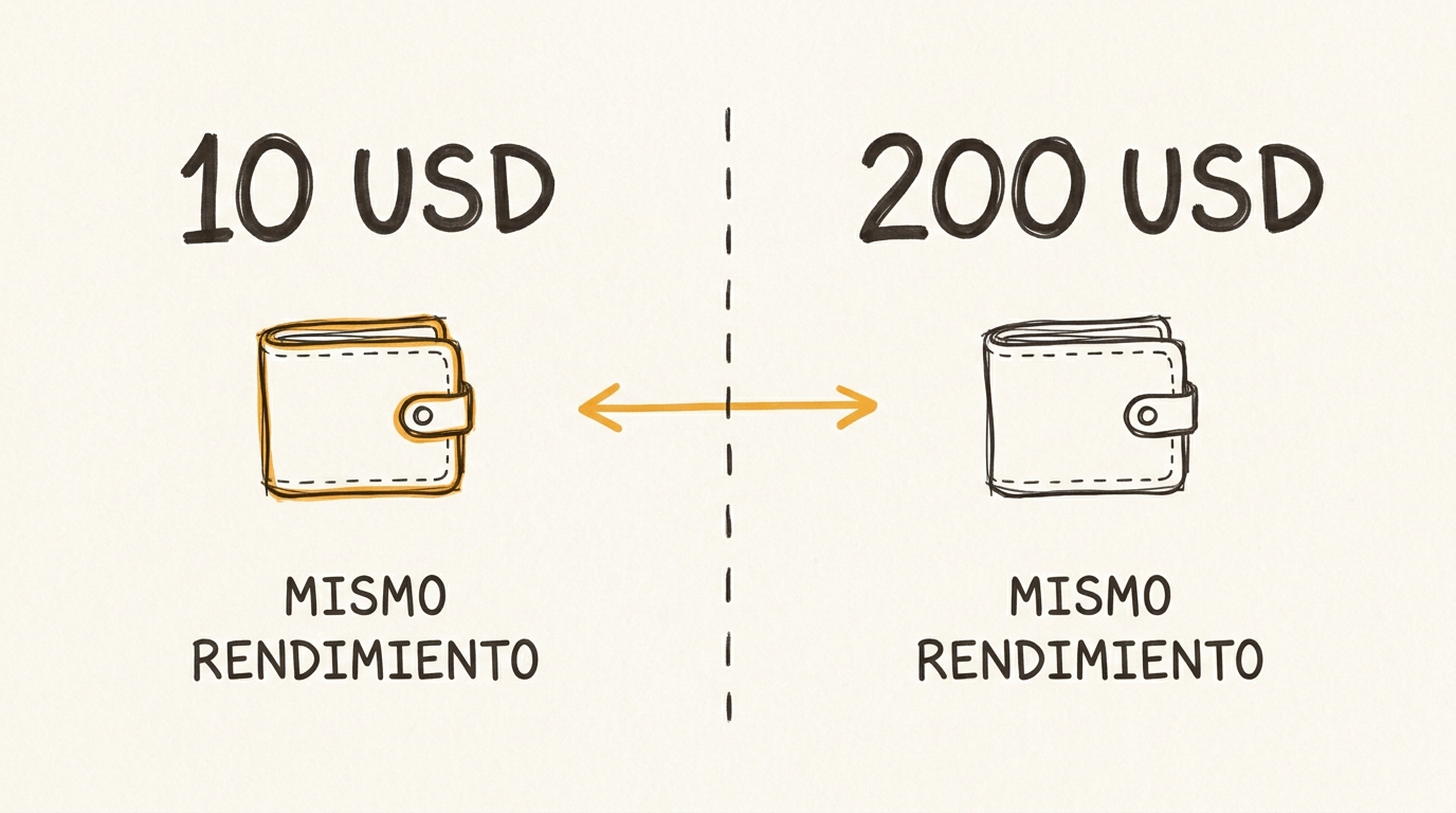 10 USD contra 200 USD, mismo rendimiento